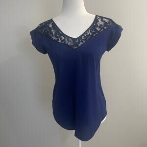 Express Lace Silky Top XS | Soft Girl- Office Core Blouse Navy Blue New